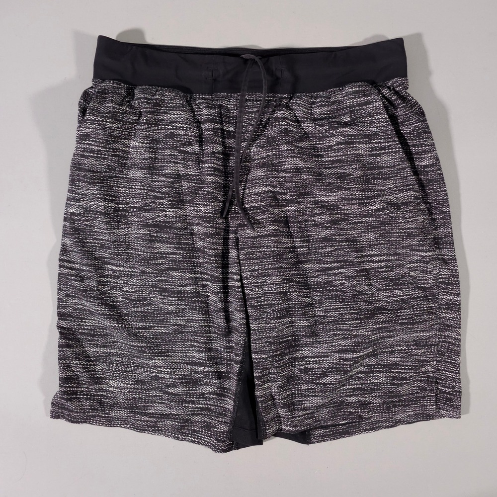 Lululemon Athletic Shorts Mens M Black White Space Dye Drawstring Pockets